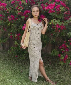 Taupe|Black Plaid Button Set
