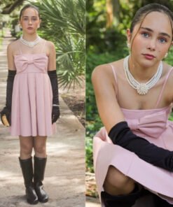 PINK FAUX LEATHER OVERSIZED BOW DRESS