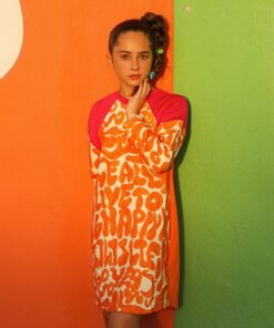 ORANGE|HOT PINK COLORBLOCK LETTER DRESS