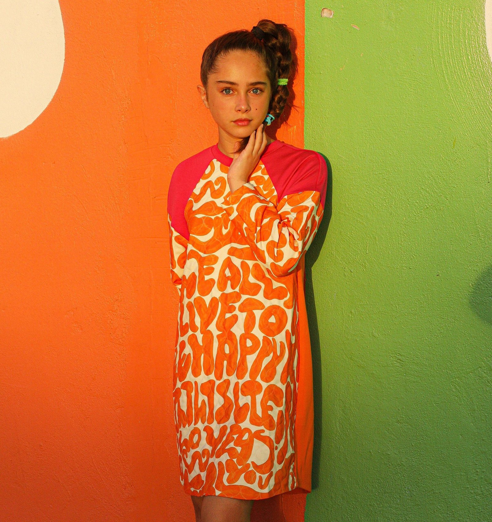 ORANGE|HOT PINK COLORBLOCK LETTER DRESS