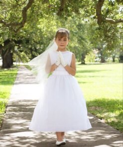 WHITE ORGANZA PIN-TUCK COMMUNION DRESS