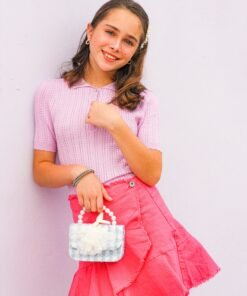 FUCHSIA RUFFLE DENIM SKIRT