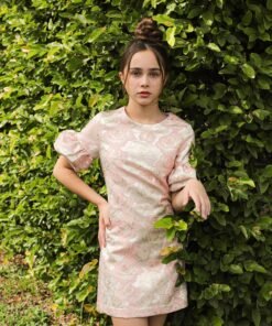 PINK FLORAL BROCADE DRESS